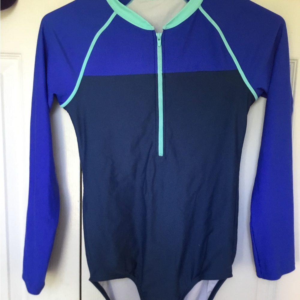 Kids Swim Long Sleeve Rash Guard - Blue and Green